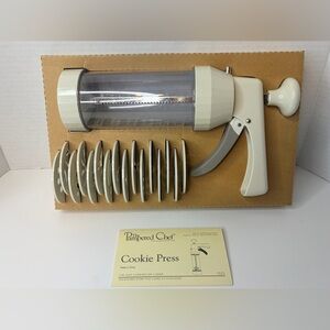 Pampered Chef Cookie Press Set w 15 Discs New w Manual Vintage Baking Tool